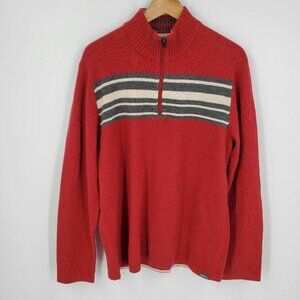 Eddie Bauer Men's Mock Neck 1/4 Zip Wool Blend Striped Sweater Red Size Medium